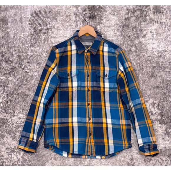 Outerknown Blanket Shirt Medium Mens Blue & Yellow Plaid Heavyweight Flannel - Picture 1 of 8